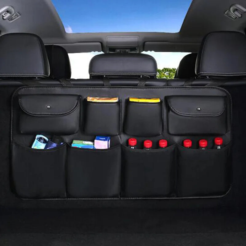 High quality leather Car Rear Seat Back Storage Bag Multi Pocket Car Trunk Organizer Auto Stowing Tidying Interior Accessories