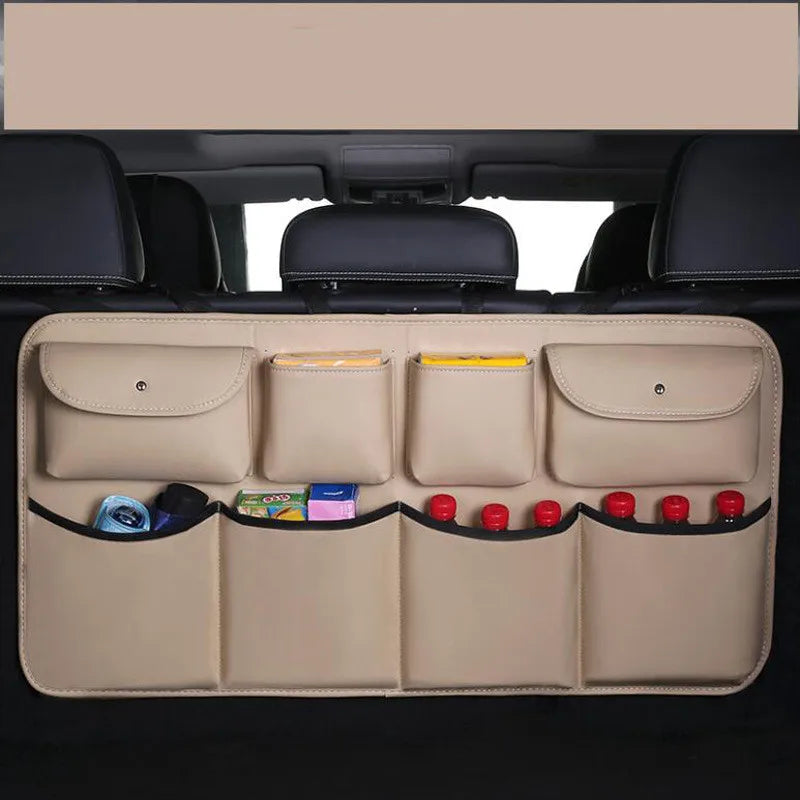 High quality leather Car Rear Seat Back Storage Bag Multi Pocket Car Trunk Organizer Auto Stowing Tidying Interior Accessories
