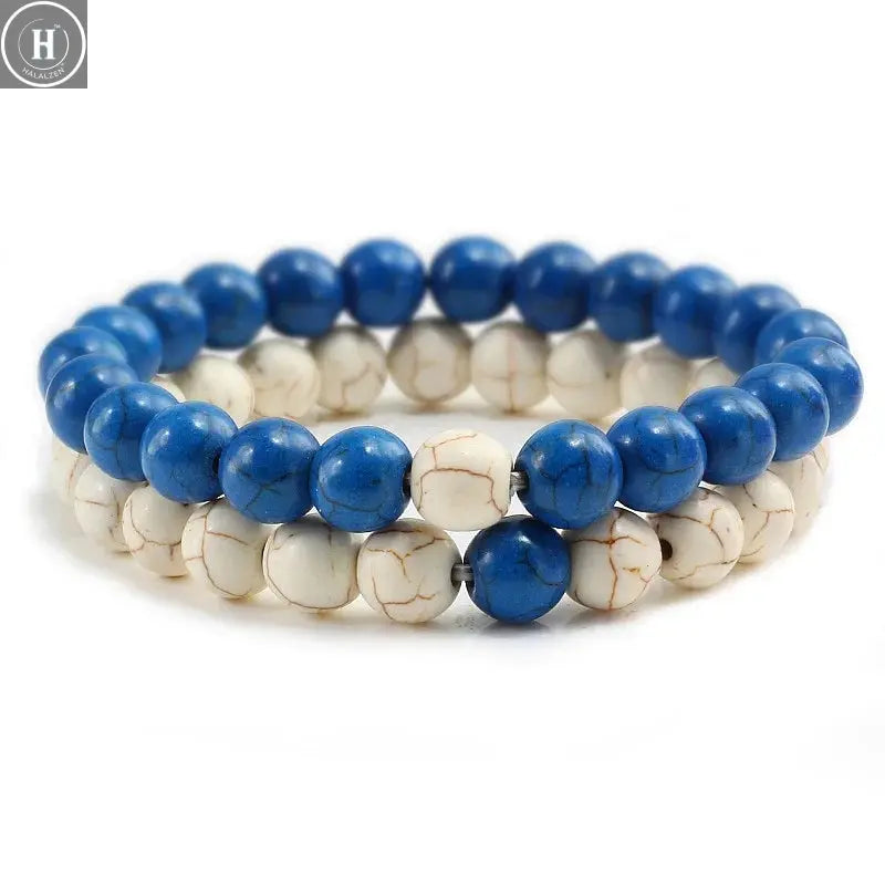 2Pcs/set Couple Distance Beaded Bracelet Natural Stone Strand Bracelets Homme Charm Yoga Jewelry Gifts for Women Men Best Friend HALALZEN