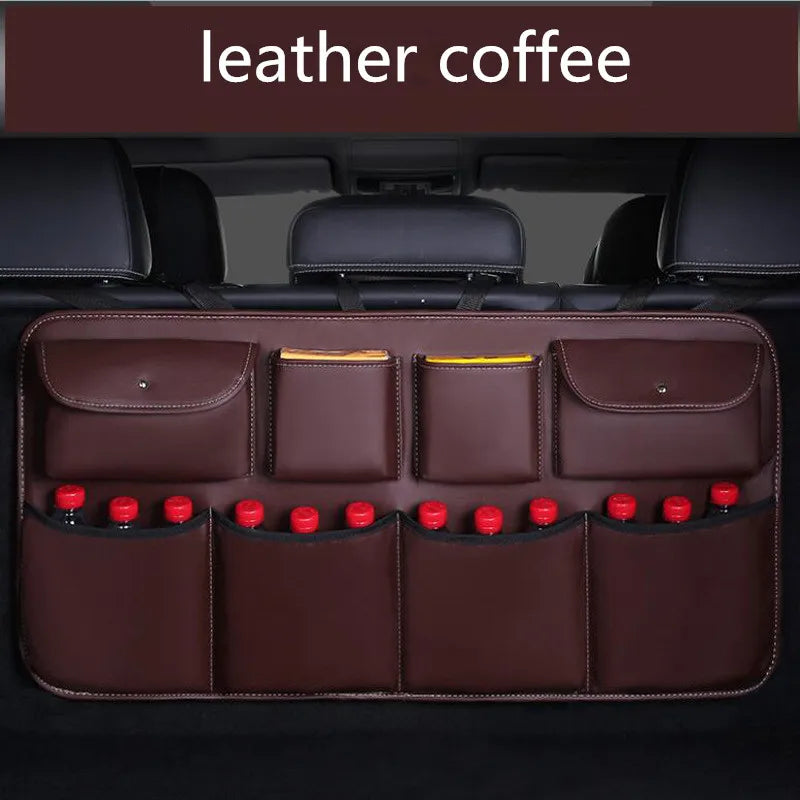 High quality leather Car Rear Seat Back Storage Bag Multi Pocket Car Trunk Organizer Auto Stowing Tidying Interior Accessories