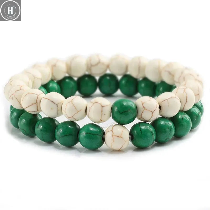 2Pcs/set Couple Distance Beaded Bracelet Natural Stone Strand Bracelets Homme Charm Yoga Jewelry Gifts for Women Men Best Friend HALALZEN
