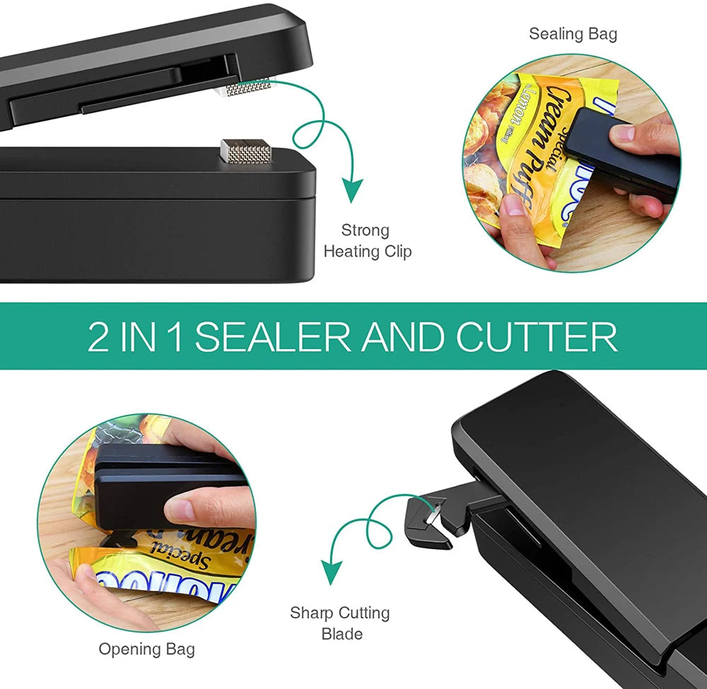 Mini Bag Sealer 2 in 1 Rechargeable Portable Bag Vacuum Heat Sealer&Cutter for Plastic Snack PVC Bags Outdoor Picnic Campaign Halalzen