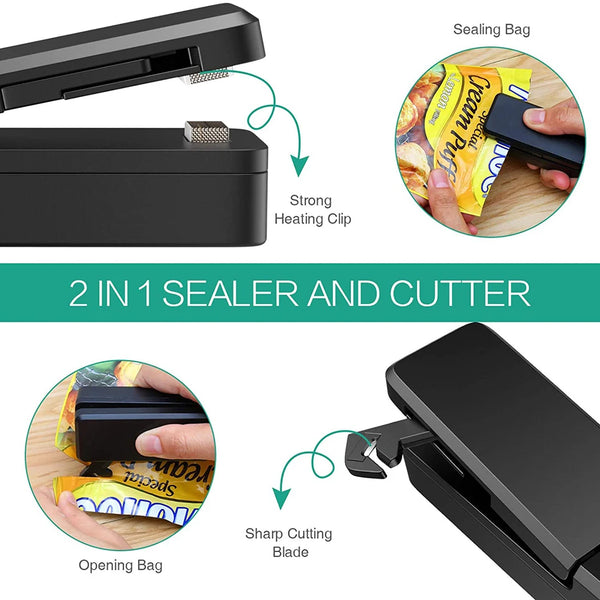 Mini Bag Sealer 2 in 1 Rechargeable Portable Bag Vacuum Heat Sealer&Cutter for Plastic Snack PVC Bags Outdoor Picnic Campaign Halalzen