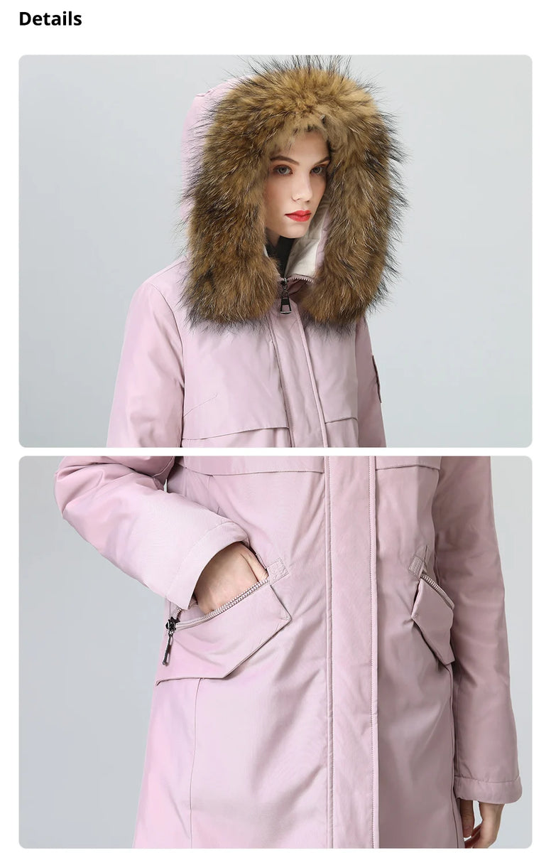 GASMAN women's winter coats 2022 Long fashion Women coat Fur collar warm parka Pink waterproof down jacket female 1821