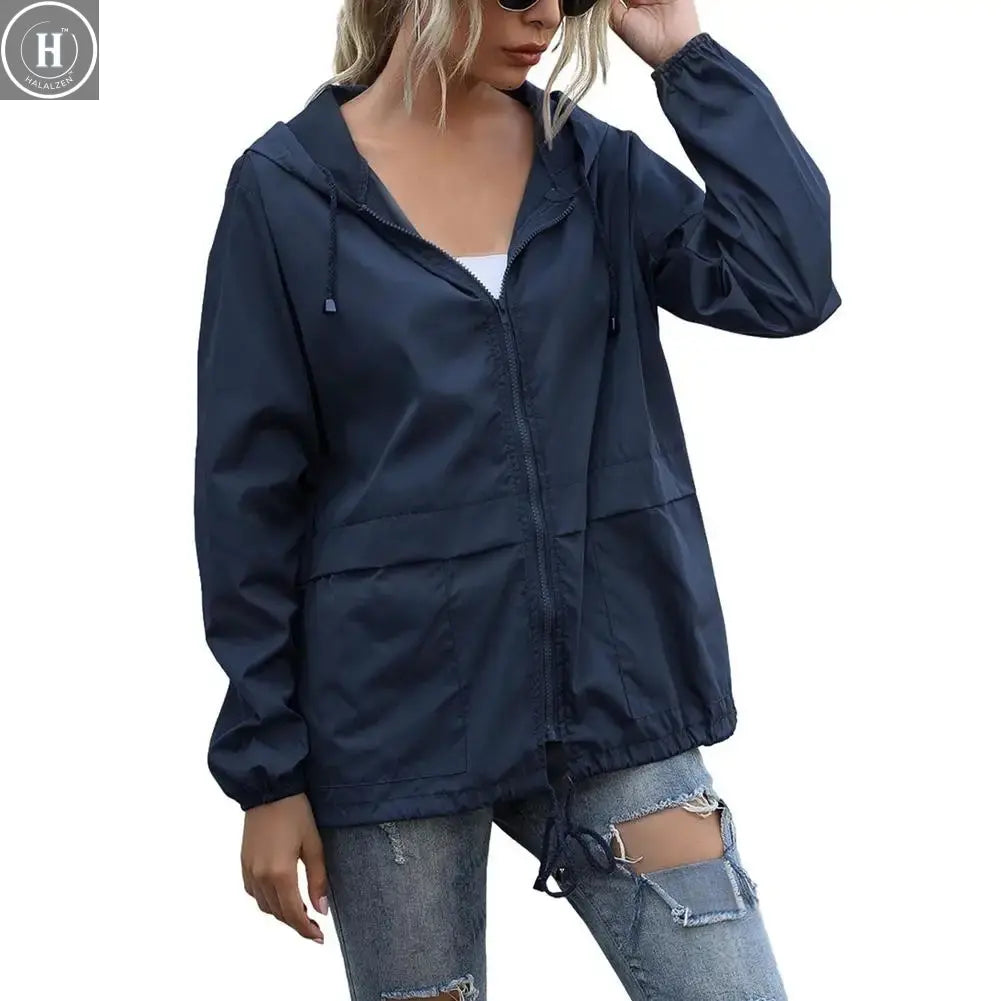 Women Rain Jacket Outdoor Running Hooded Windproof Short Raincoat Casual Spring Autumn Coats Breathable Clothing Halalzen UK