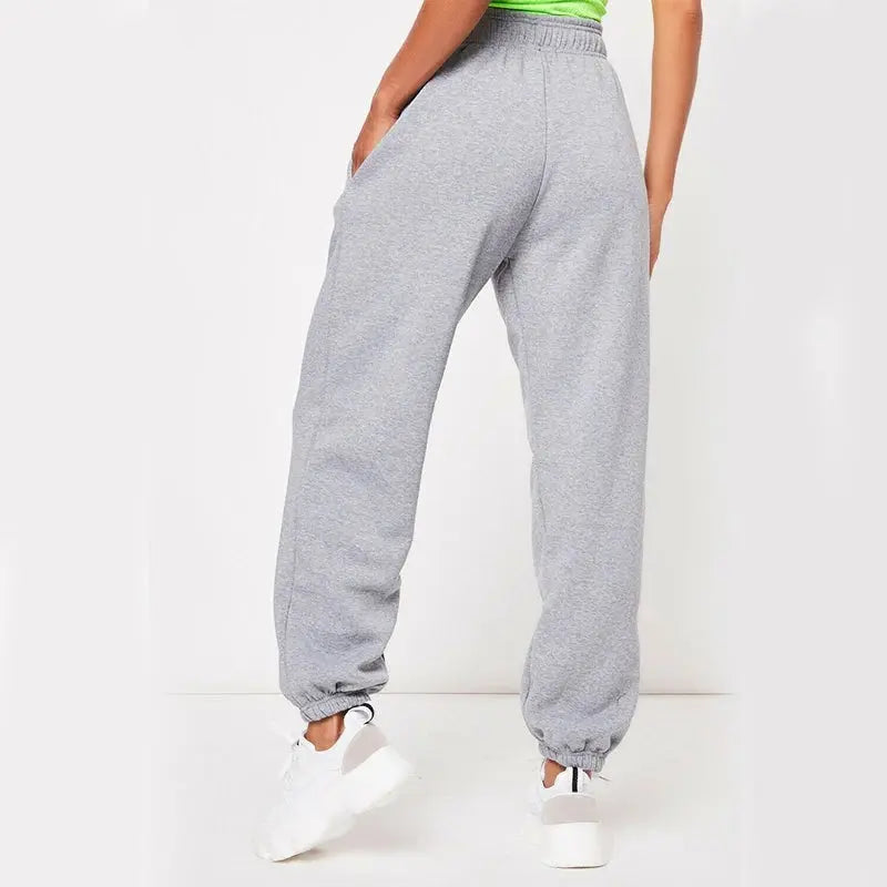 Women High Waist Casual Sweatpants Loose Elastic Waist Sports Pants Solid Sweatpants Baggy Ankle-length Trousers Black Gray Halalzen UK
