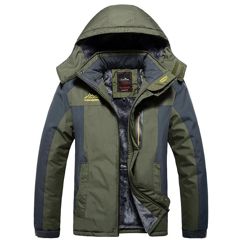 Winter Jacket Men's Thick Warm Waterproof Hooded Parka Coat Windbreaker Army Green Fleece Jacket Men's Clothing Plus Size 9XL