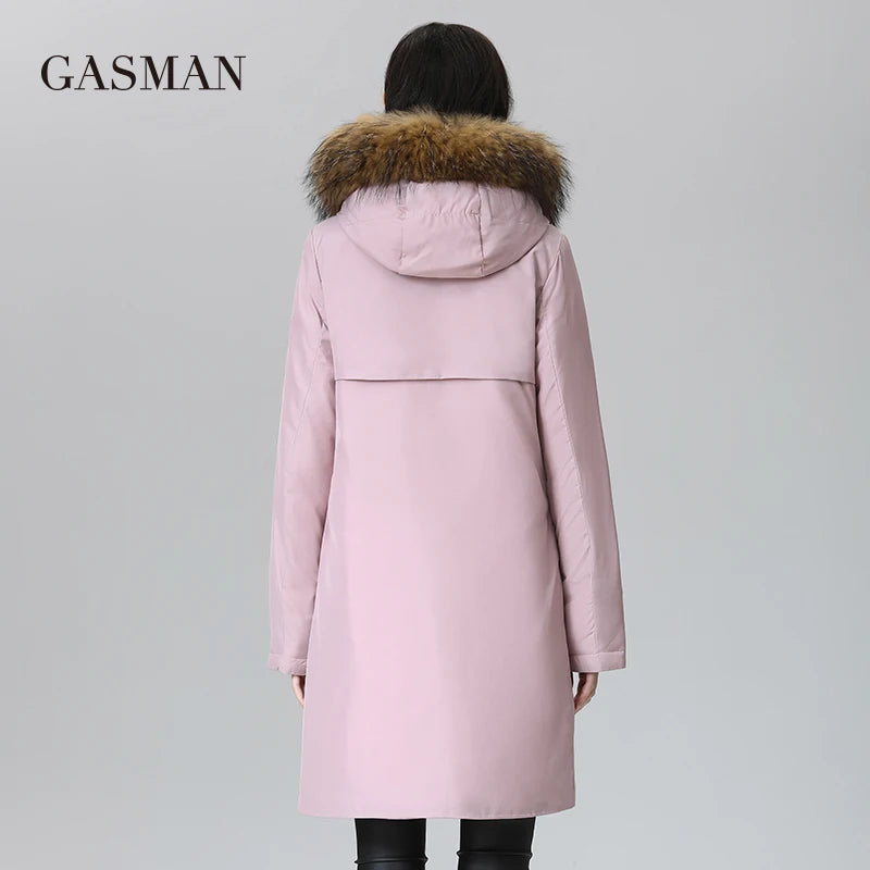 GASMAN women's winter coats 2022 Long fashion Women coat Fur collar warm parka Pink waterproof down jacket female 1821