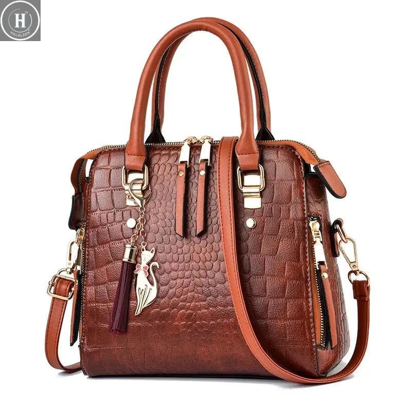 2022 Retro Alligator Women Luxury PU Leather Handbags Female Tassel Designer Shoulder Messenger Bags Casual Ladies Tote Bolsas HALALZEN