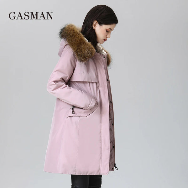 GASMAN women's winter coats 2022 Long fashion Women coat Fur collar warm parka Pink waterproof down jacket female 1821