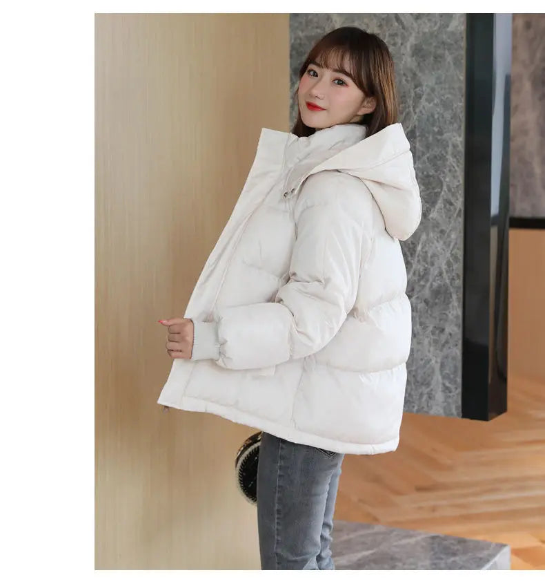 2024 Winter Women Jacket Yellow Short Hooded Cotton Padded Female Coat Thicken Warm Outwear Loose Waterproof Women Parka Femme