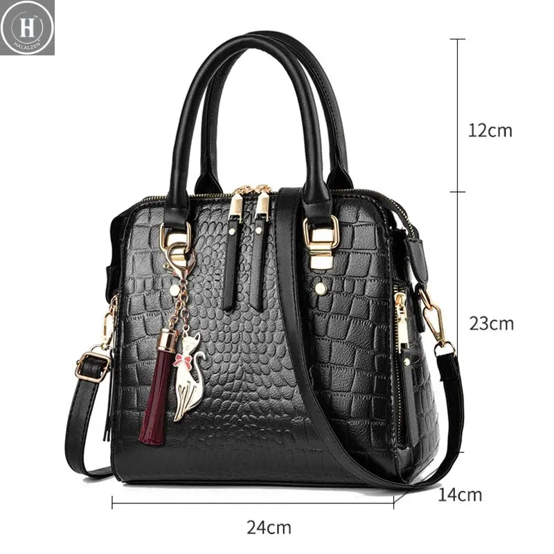 2022 Retro Alligator Women Luxury PU Leather Handbags Female Tassel Designer Shoulder Messenger Bags Casual Ladies Tote Bolsas HALALZEN