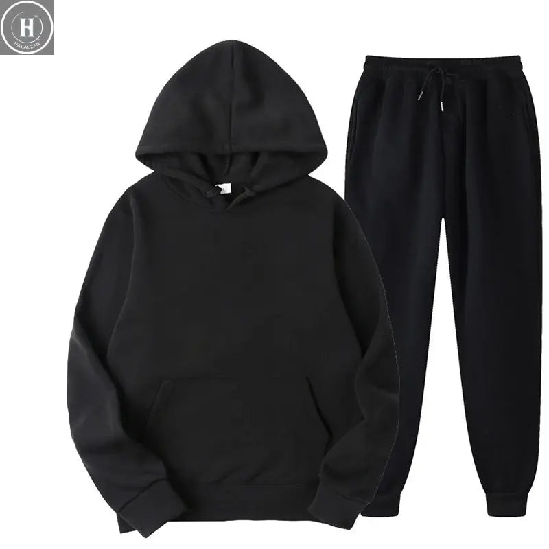 New Tracksuit Women Elegant Solid Suits Fleece Warm Hoodies 2 Piece Set Autumn Winter Fashion Oversized Sweatshirts Tracksuit HALALZEN