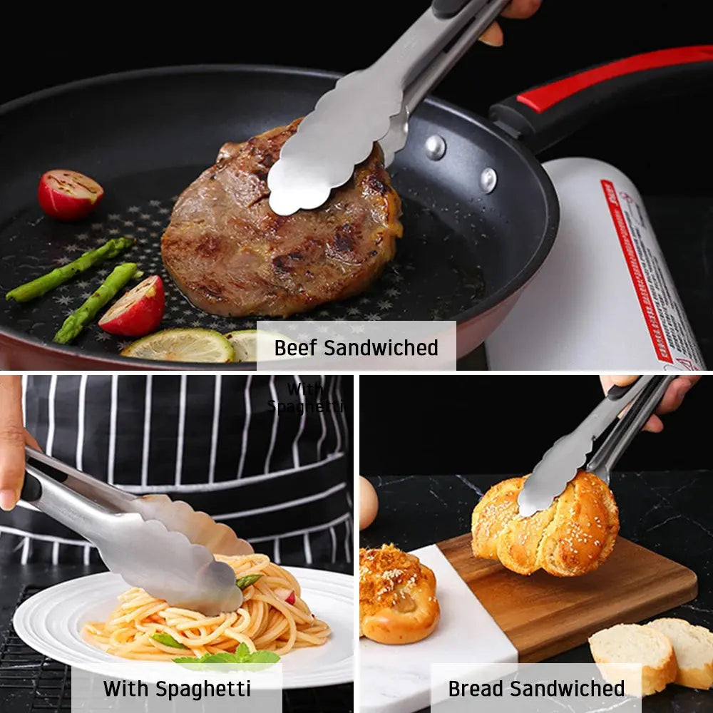 9/12/16 Inch Long Bbq Tongs Non-Slip Handle Stainless Steel Fried Barbecue Clip Salad Bread Clamp Kitchen Tools Meat Food Clip Halalzen