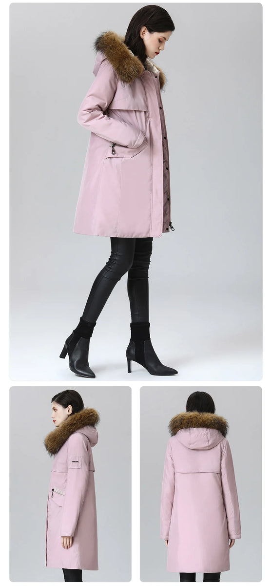 GASMAN women's winter coats 2022 Long fashion Women coat Fur collar warm parka Pink waterproof down jacket female 1821