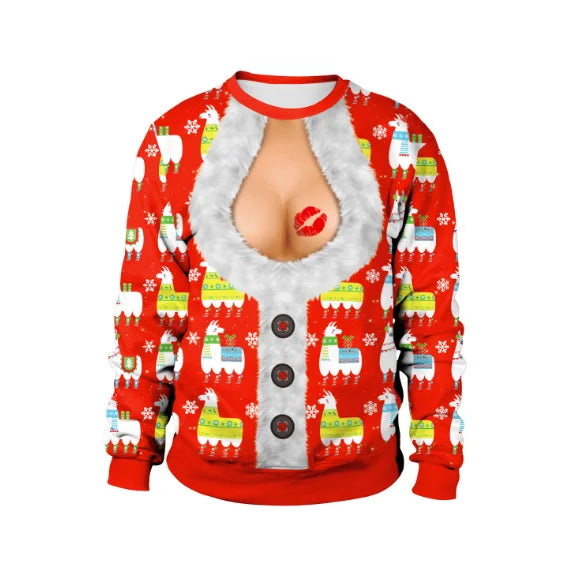 Ugly Christmas Fake sweaterr Unisex Men Women For Holidays Santa Cat Elf Christmas Funny Fake Hair Sweater Autumn Winter Blouses