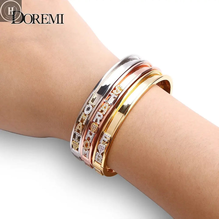 DOREMI DIY Zirconia Letters Custom Bangles Personalized Name Detachable Slider Charms Bangles Custom Name Bracelets Bangle Slide HALALZEN