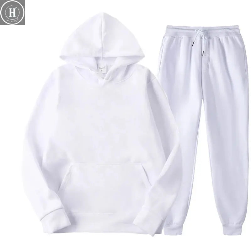 New Tracksuit Women Elegant Solid Suits Fleece Warm Hoodies 2 Piece Set Autumn Winter Fashion Oversized Sweatshirts Tracksuit HALALZEN