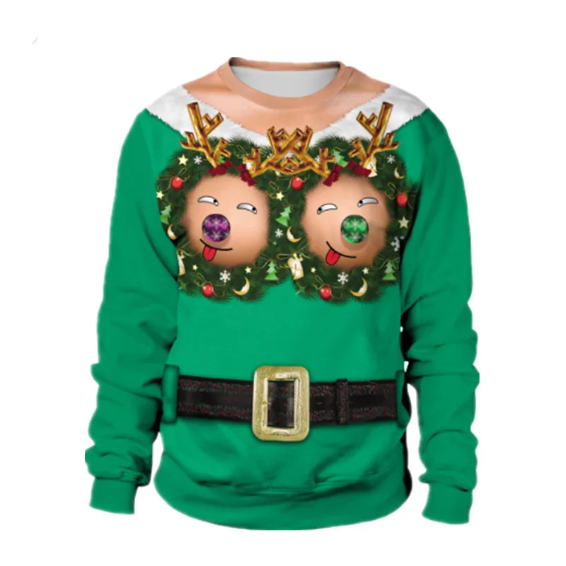 Ugly Christmas Fake sweaterr Unisex Men Women For Holidays Santa Cat Elf Christmas Funny Fake Hair Sweater Autumn Winter Blouses