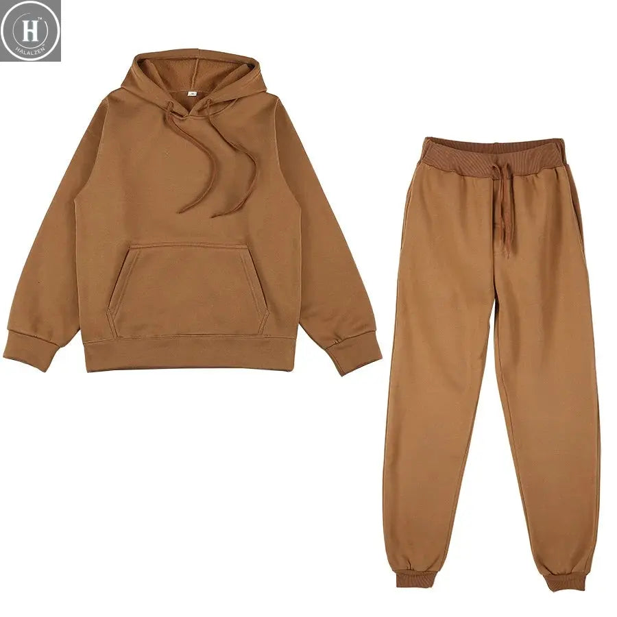 Two Piece Set Casual Fleece Tracksuit Women Winter 2020 HALALZEN