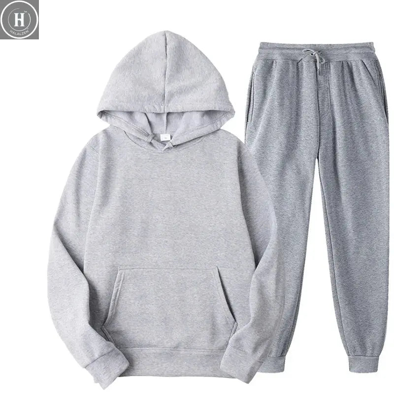 New Tracksuit Women Elegant Solid Suits Fleece Warm Hoodies 2 Piece Set Autumn Winter Fashion Oversized Sweatshirts Tracksuit HALALZEN
