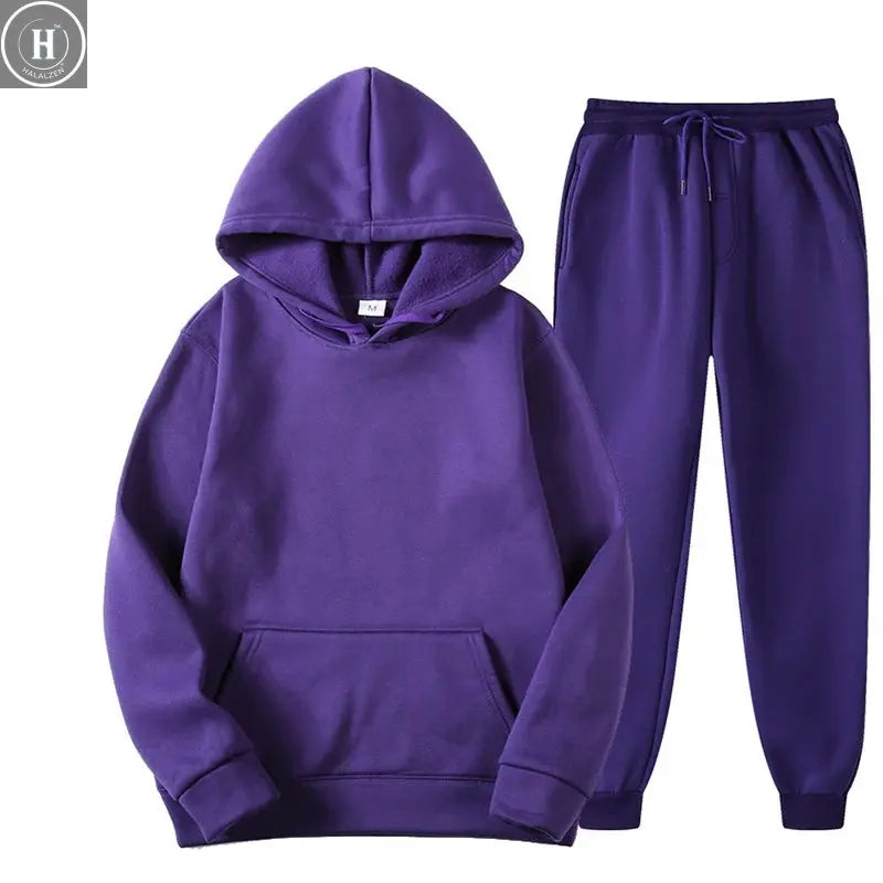 New Tracksuit Women Elegant Solid Suits Fleece Warm Hoodies 2 Piece Set Autumn Winter Fashion Oversized Sweatshirts Tracksuit HALALZEN