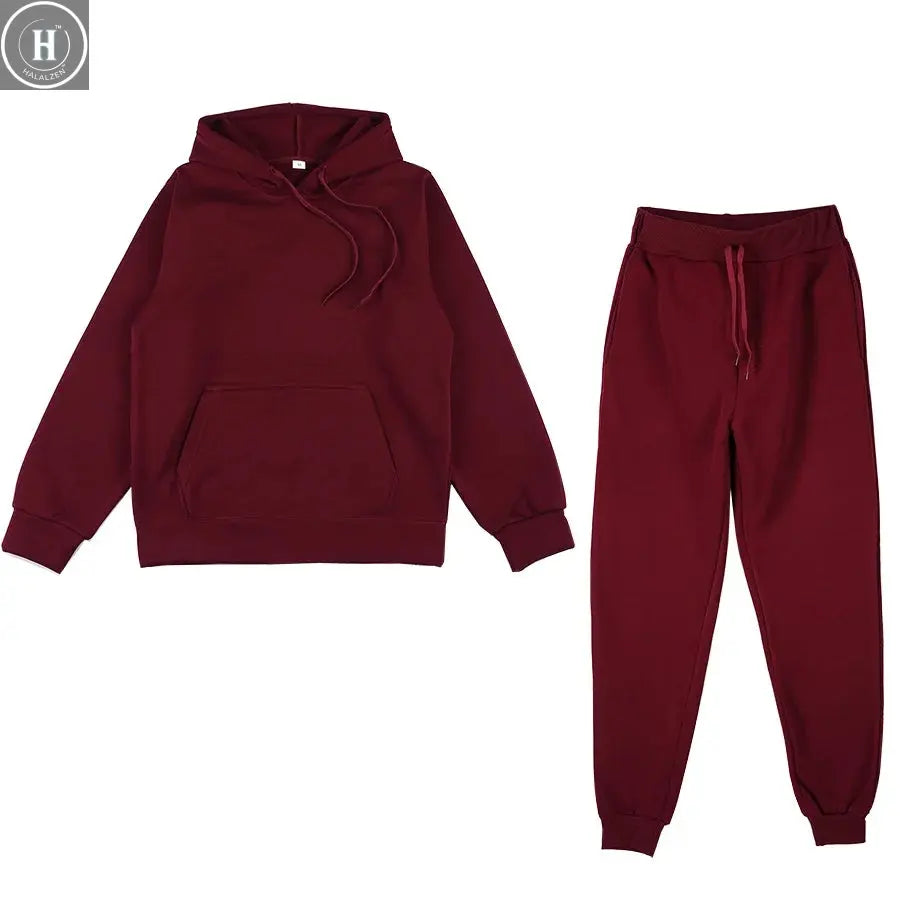Two Piece Set Casual Fleece Tracksuit Women Winter 2020 HALALZEN
