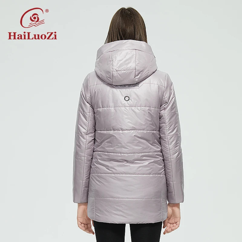 HaiLuoZi Spring Women Jacket Short Parka Fashion Casual Waterproof Warm Women's Autumn Coat Zipper Hooded Female Outwear 875