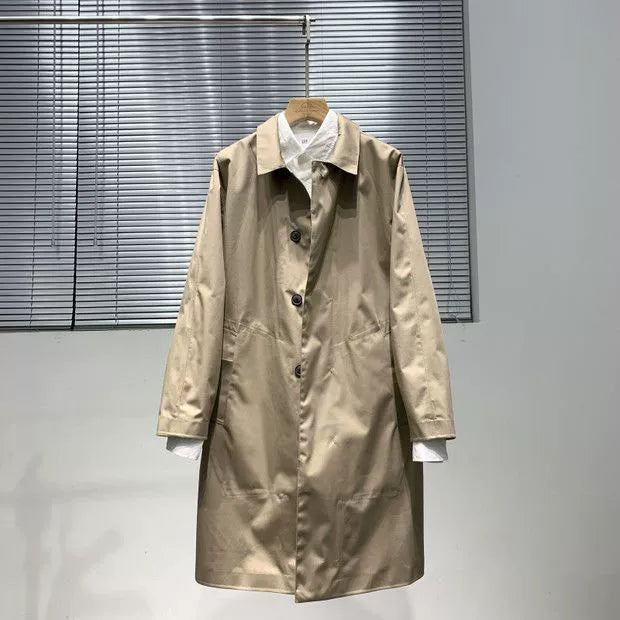 It Japanese Style Mid Length Long Length Seamless Shirt Collar Trench Coat Outwear