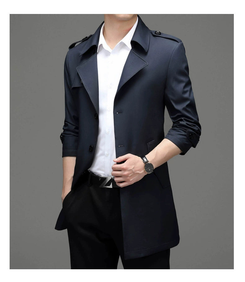 Ji Shizhe 2024 New Arrival Spring and Autumn Business Suit Collar Middle-Aged Men's Mid-Length Trench Coat Coat Men's Clothing Genuine Goods