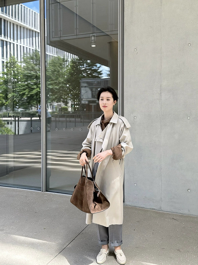 Alin Penny Streamlined BV OEM Customer-Supplied Worsted Wool Material Loose Casual Lace up Long Trench Coat