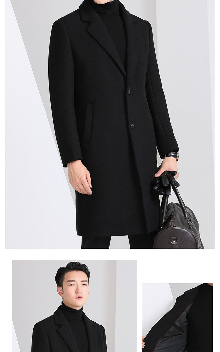 Hengyuanxiang Woolen Coat Men's 2023 Winter New Arrival Thickened Cashmere Mid Length Long Length Trench Coat Woolen Outwear Tide