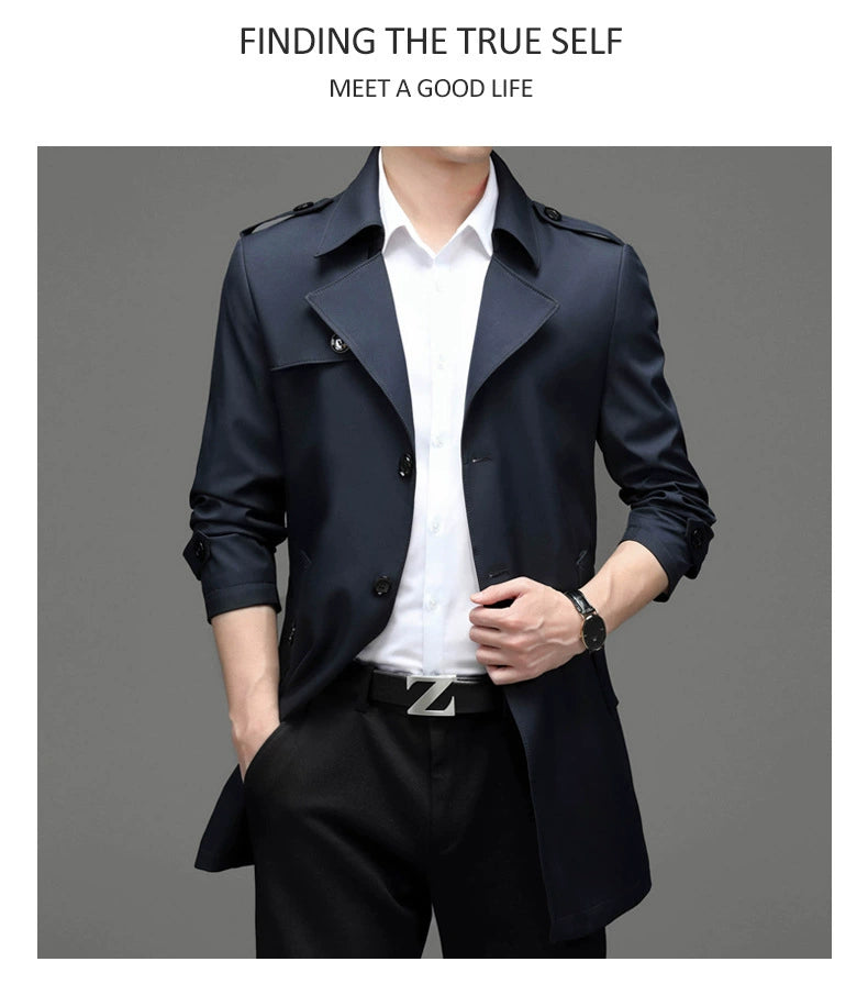 Ji Shizhe 2024 New Arrival Spring and Autumn Business Suit Collar Middle-Aged Men's Mid-Length Trench Coat Coat Men's Clothing Genuine Goods