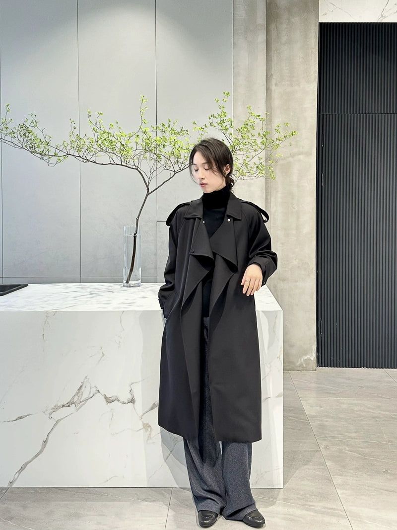 Alin Penny Streamlined BV OEM Customer-Supplied Worsted Wool Material Loose Casual Lace up Long Trench Coat