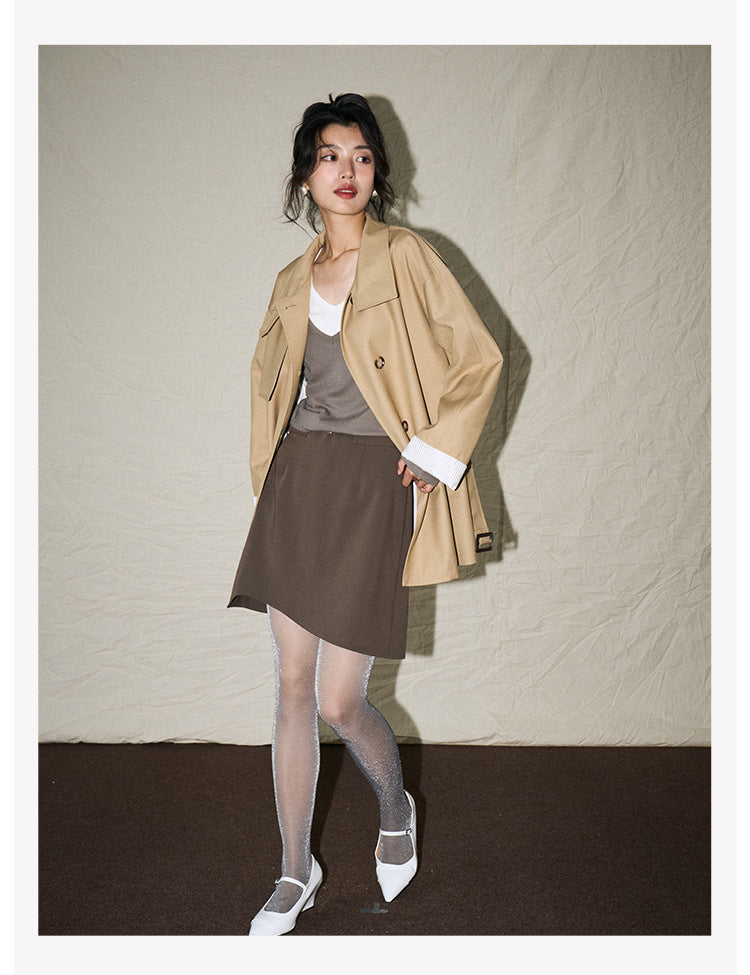 24 Autumn New Korean Style Casual Retro Style Versatile Stand Collar Small Loose Mid Length Long Length Trench Coat Outwear