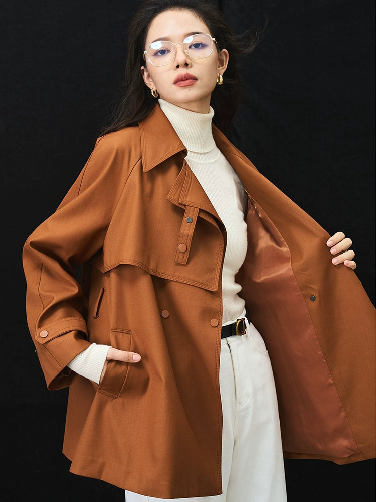 Iulv Spring & Fall New Arrival Korean Style Sense of Design Asymmetric Loose Casual Commuting Elegant Mid Length Long Length Trench Coat Outwear Women