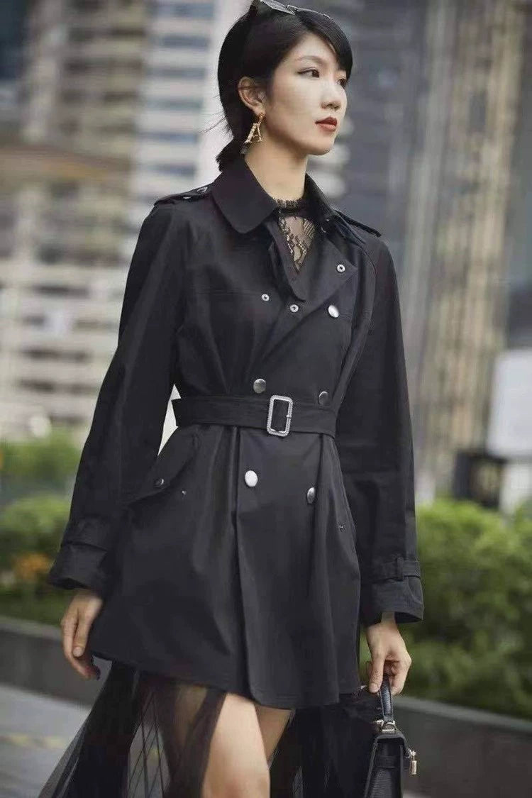 Girdear Amass Genuine Brand Women's Clothing 2024 Spring & Fall New Arrival Double Breasted with Belt Mid Length Long Length Trench Coat Outwear Women