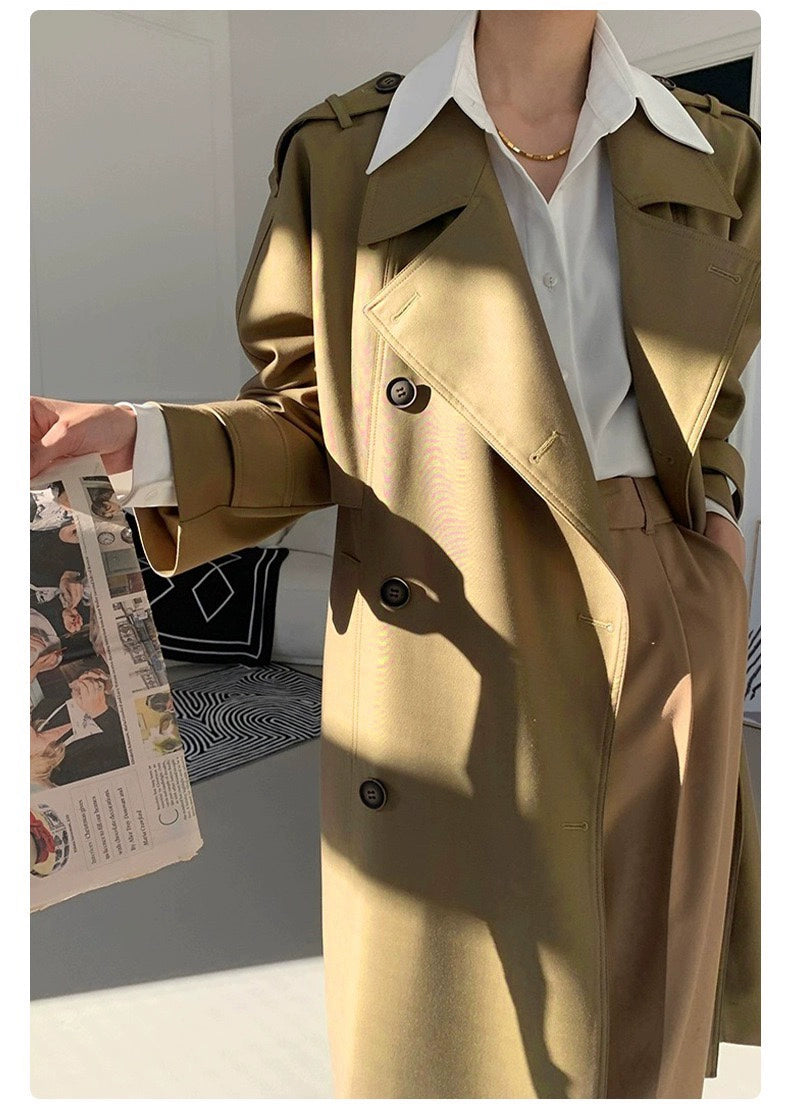 Pick-up Unoque Retro British Style Elegant Double Breasted Mid Length Long Length Trench Coat Outwear Female New Arrival Temperament Coat