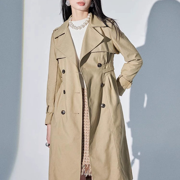 Yihua Ouxiu Autumn 2022 Minimalist Loose Khaki Mid Length Long Length Trench Coat Outwear E23af8309 2690