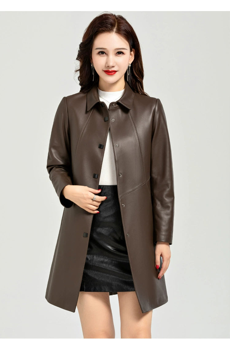 Waist Trimming Casual Haining Ladieswear Mid Length Long Length Genuine Leather Clothes