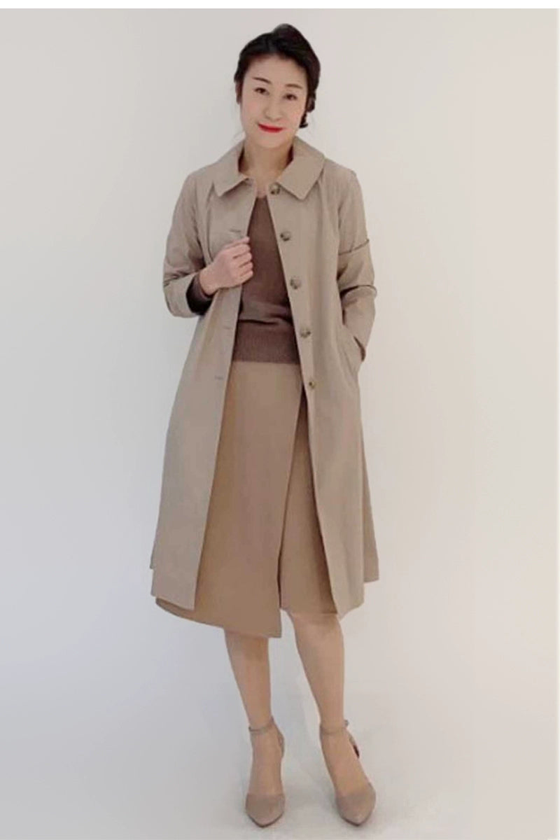 Spring and Summer Lapel Belt Long Trench Coat