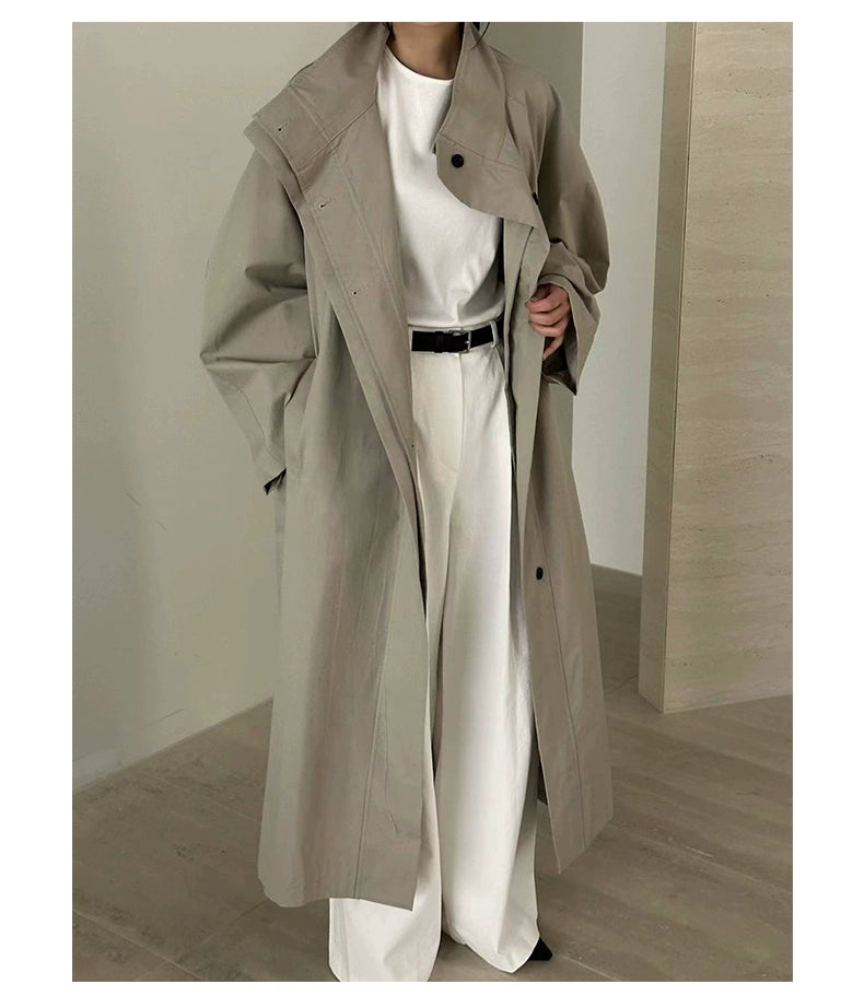 Lemon South Korea Stand Collar Single-Breasted Pure Color Trench Coat