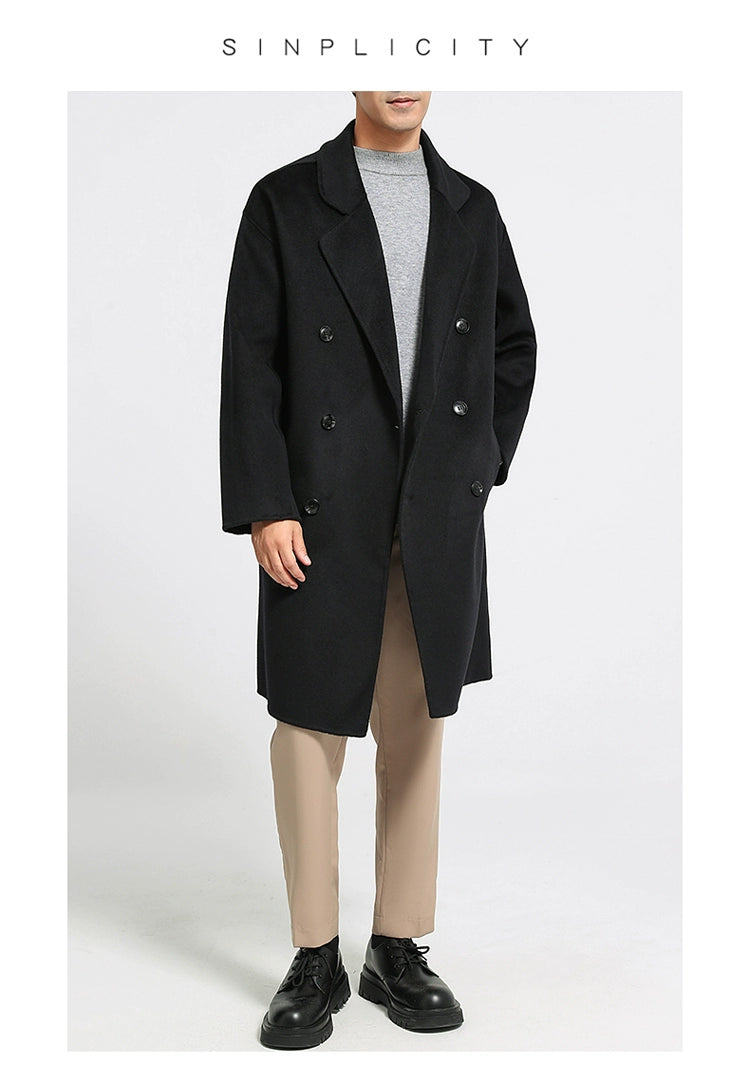 Fall and Winter Double-Sided Woolen Coat Men's Mid Length Long Length Trench Coat Classy Loose over Knee Casual Woolen Coat