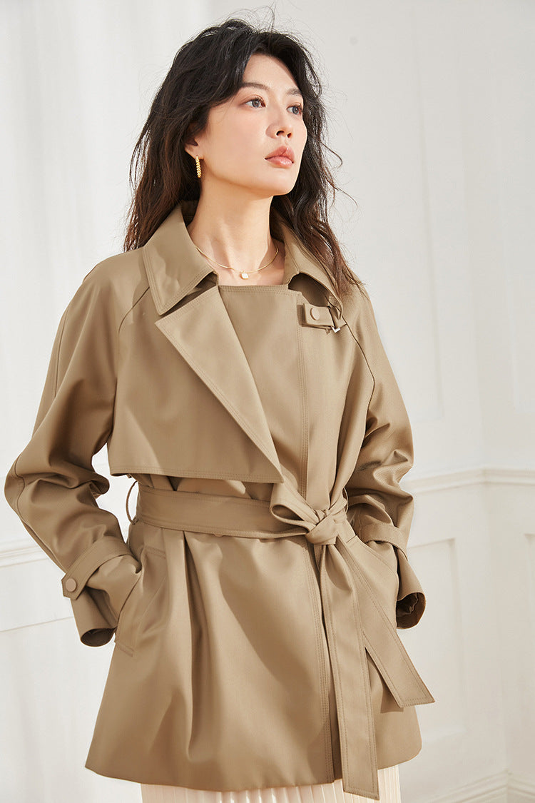 24 Autumn Clothing New Arrival Korean Style Sense of Design Asymmetric Loose Casual Elegant Mid Length Long Length Trench Coat Outwear Women's Clothing