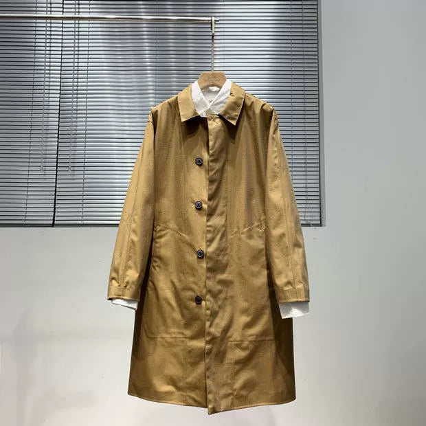 It Japanese Style Mid Length Long Length Seamless Shirt Collar Trench Coat Outwear