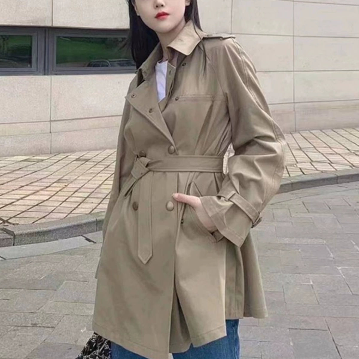 Girdear Amass Genuine Brand Women's Clothing 2024 Spring & Fall New Arrival Double Breasted with Belt Mid Length Long Length Trench Coat Outwear Women