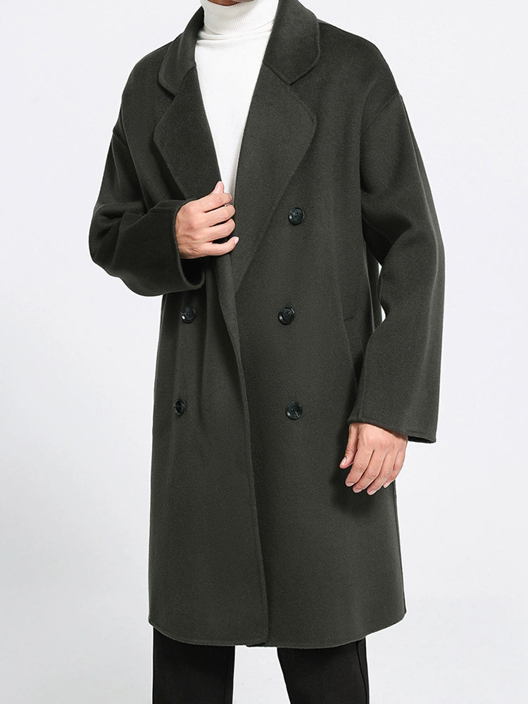 Fall and Winter Double-Sided Woolen Coat Men's Mid Length Long Length Trench Coat Classy Loose over Knee Casual Woolen Coat