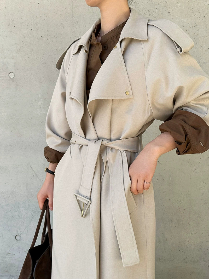 Alin Penny Streamlined BV OEM Customer-Supplied Worsted Wool Material Loose Casual Lace up Long Trench Coat