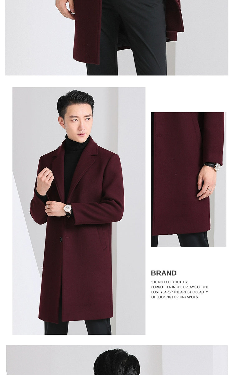 Hengyuanxiang Woolen Coat Men's 2023 Winter New Arrival Thickened Cashmere Mid Length Long Length Trench Coat Woolen Outwear Tide