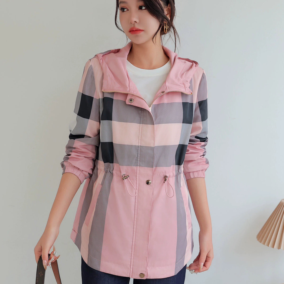 European Station Spring & Fall Hooded Casual Mid Length Long Length Coat